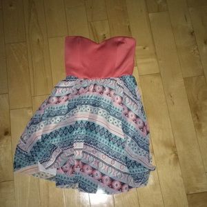 Pink and turquoise strapless dress